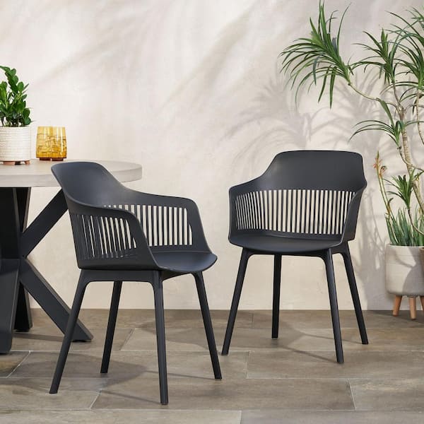 Unbranded 2 piece hard plastic outdoor leisure chair stylish and atmospheric design suitable for patio terrace black LQ 74.00BLK