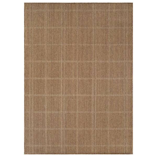Plaid Sand/Natural Easy-Care Jute-Style Indoor/Outdoor Flat Woven 5 ft. x 7 ft. Sand Area Rug