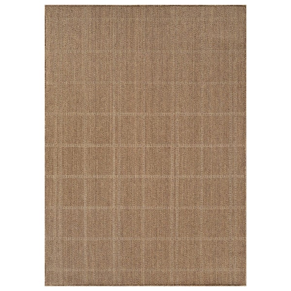 Plaid Sand/Natural Easy-Care Jute-Style Indoor/Outdoor Flat Woven 9 ft. x 12 ft. Sand Area Rug