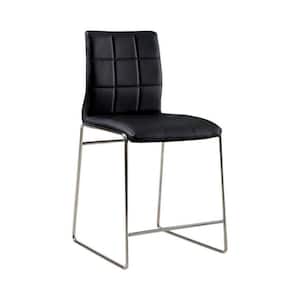 33.5 in. Black Low Back Metal Frame Counter Height Stool Chair with Leatherette Seat ((set of 2))