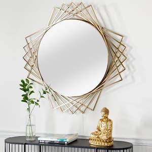 42 in. W x 42 in. H Geometric Gold Framed Round Wall Mirror