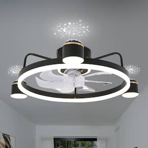 28in. LED Indoor Black Starry Night Bladeless Smart App Control Low Profile Ceiling Fan W/ Light Flush Mount Ceiling Fan