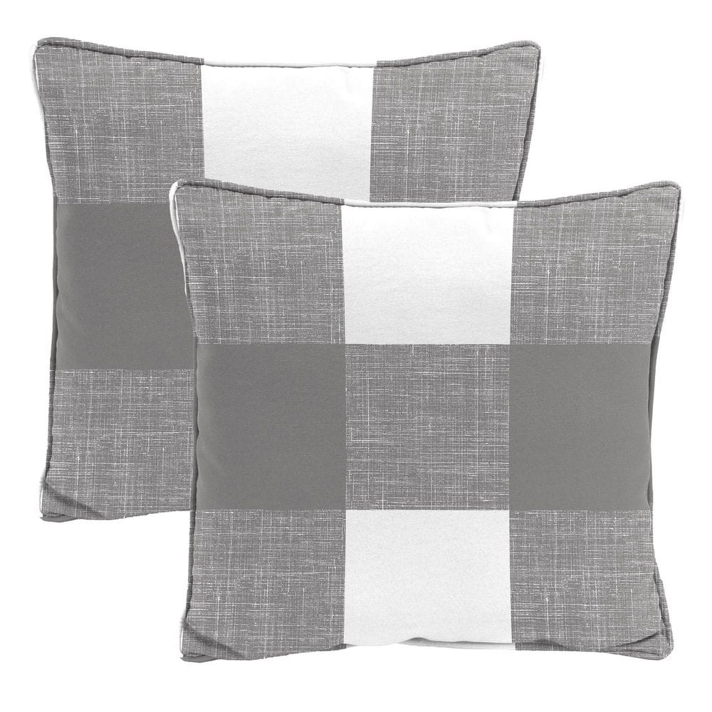 Jordan Manufacturing 18 in. W x 18 in. H x 4 in. T Square Outdoor Throw Pillow in Gray Buffalo Check (2-Pack) 9960PK2-6325A