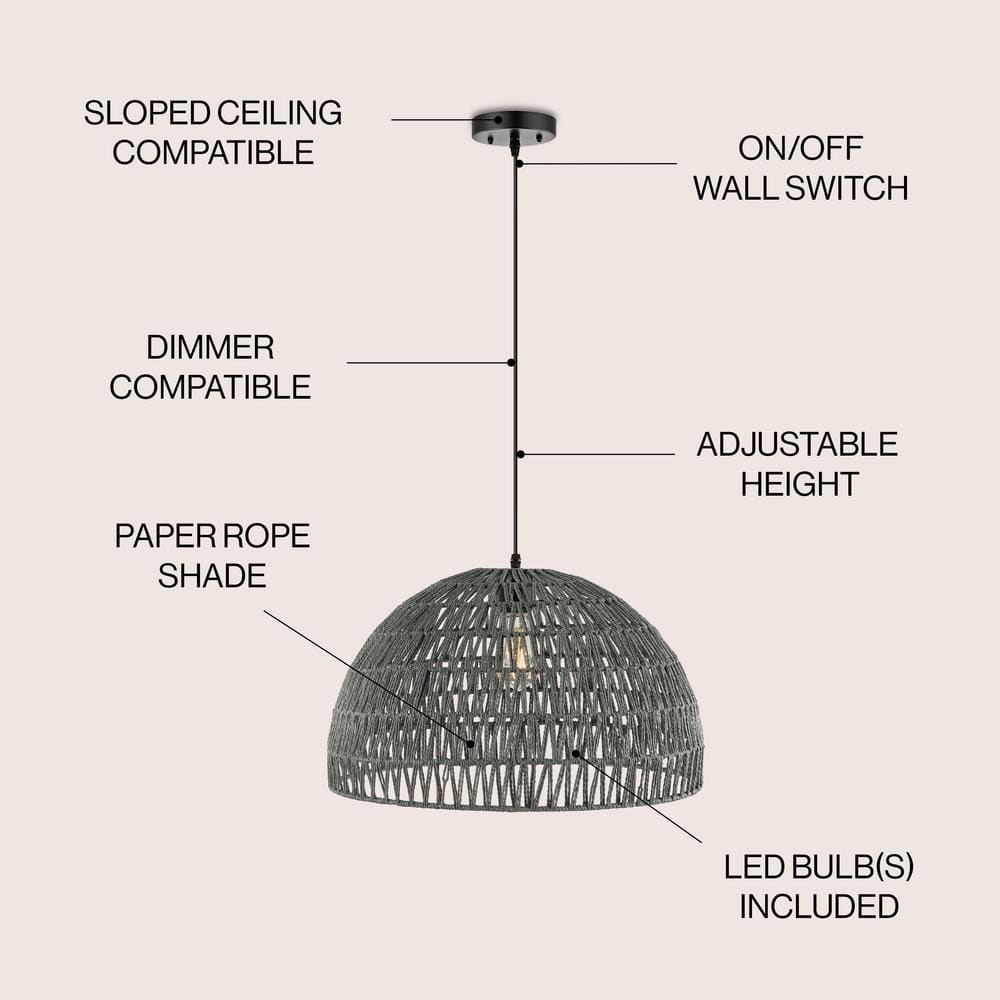 Campana 20" Grey-Black Bohemian Modern LED Pendant