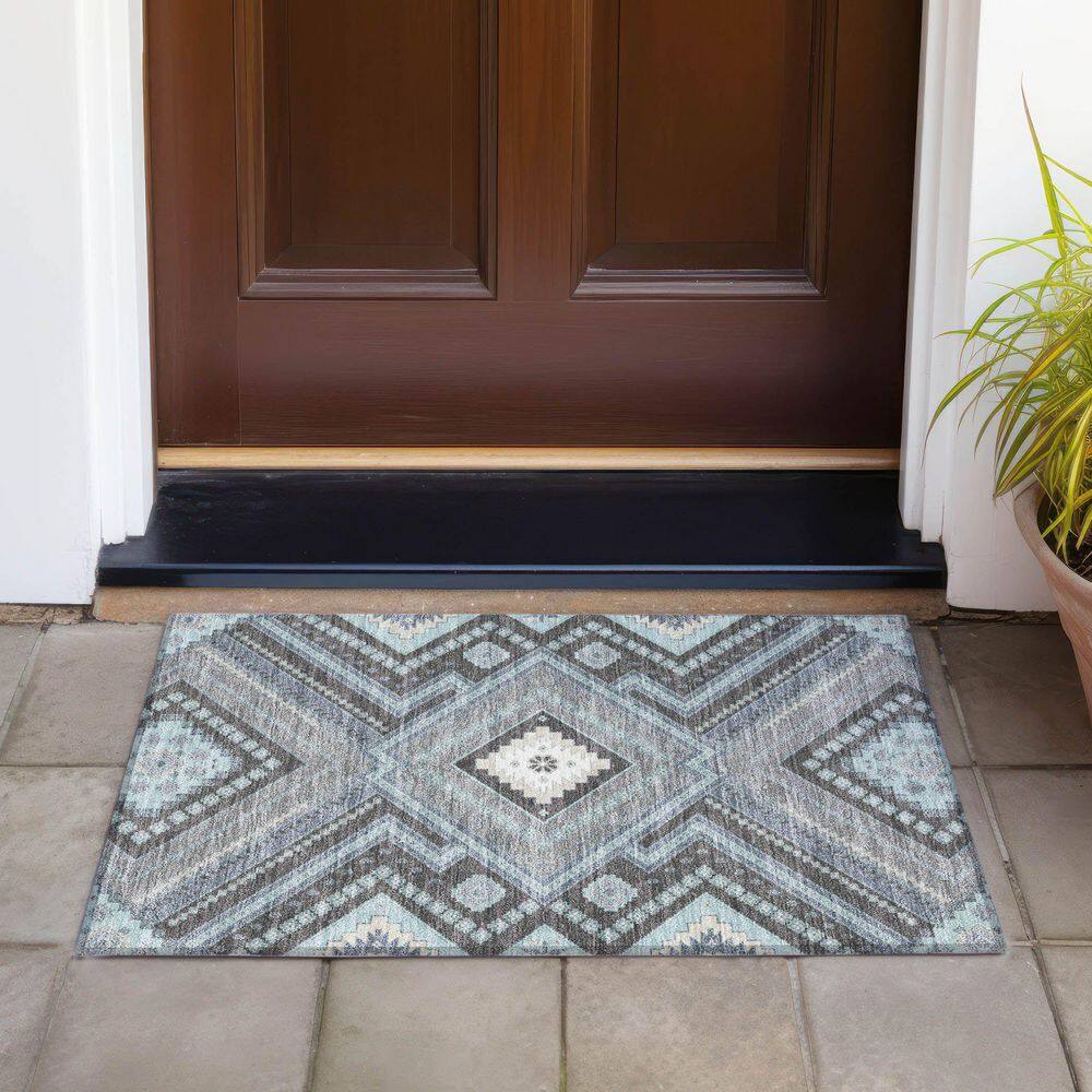 Pewter Rectangular Washable Synthetic Area Rug 30" x 20"