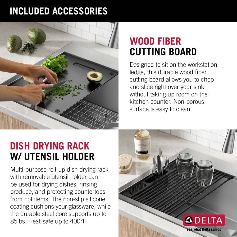 Delta 33-Inch Stainless Steel Double Bowl Workstation Sink