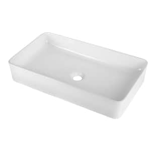 Poly 24 in. x 14 in. Modern Rectangle Above Counter White Porcelain Ceramic Bathroom Vessel Vanity Sink Art Basin