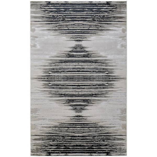 5 X 8 Black, Silver Geometric Area Rug