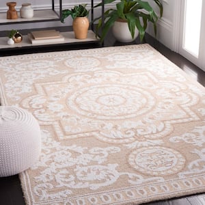 Abstract Ivory/Beige 6 ft. x 9 ft. Border Floral Area Rug