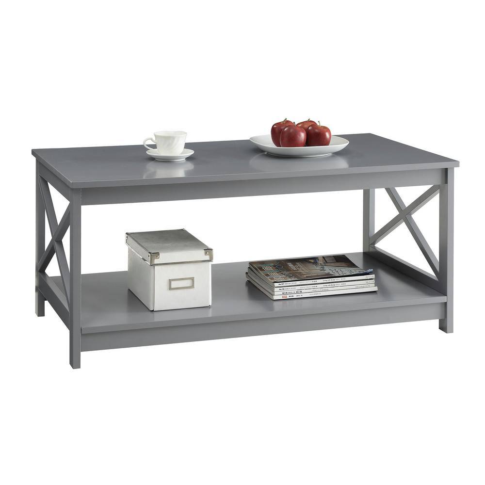 Coastal Farmhouse Gray Rectangular Wood Coffee Table with Shelf