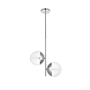 Timeless Home Ellie 2-Light Chrome Pendant with 8 in. W x 7.5 in. H Clear Glass Shade