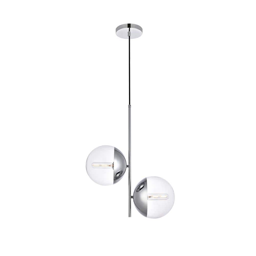 Timeless Home 17.25 in. 2-Light Chrome And Clear Pendant Light, Bulbs Not I