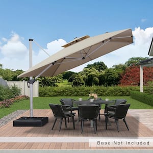 11 ft. Square Double-top Aluminum Umbrella Cantilever Polyester Patio Umbrella in Beige with Beige Cover
