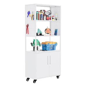 31.5 in. W x 70.86 in. H x 15.7 in. D Steel Garage Storage Freestanding Cabinet with Lock and Left Pegboard in White