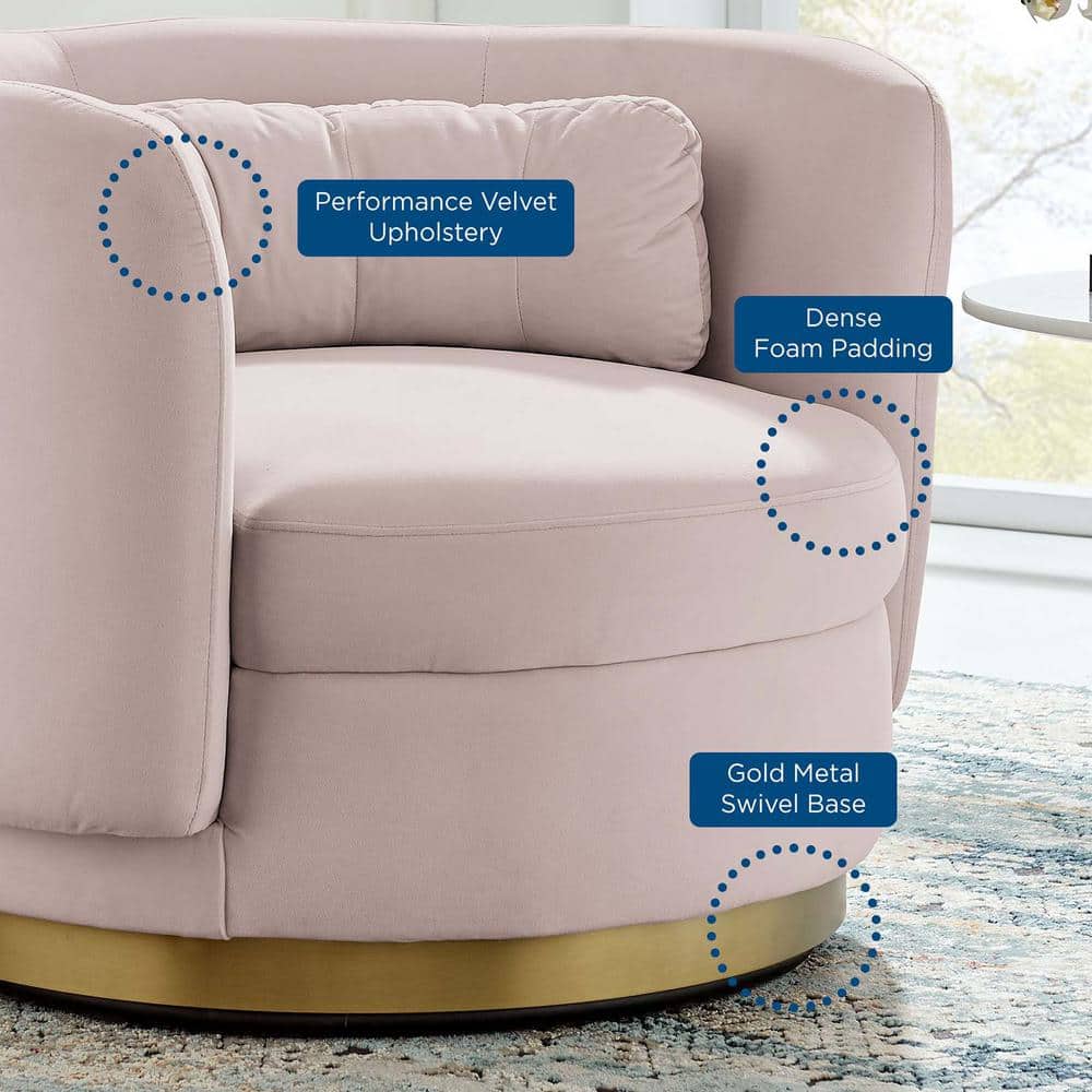 Glam Deco Gold Pink Velvet Swivel Accent Chair with Metal Base