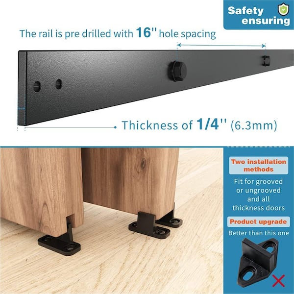 12 ft./144 in. Single Track Bypass Sliding Barn Door Hardware Kit for Double Doors Low Ceiling