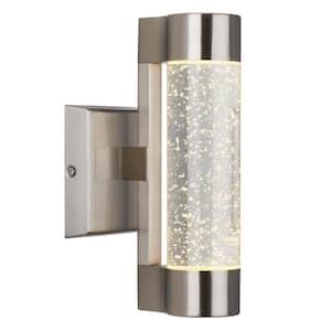 Essence Stainless Steel Modern Bubble Glass Integrated LED Outdoor Hardwired Garage and Porch Light Cylinder Sconce