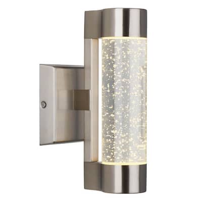 Essence Stainless Steel Modern Bubble Glass Integrated LED Outdoor Hardwired Garage and Porch Light Cylinder Sconce