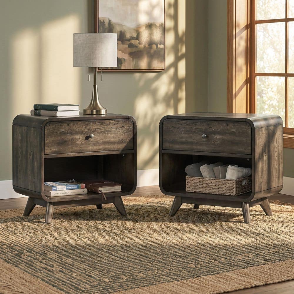 Davis Walnut 1-Drawer 27 in. W Nightstand with LED Lighting (Set of 2) price history on PriceWatchPro