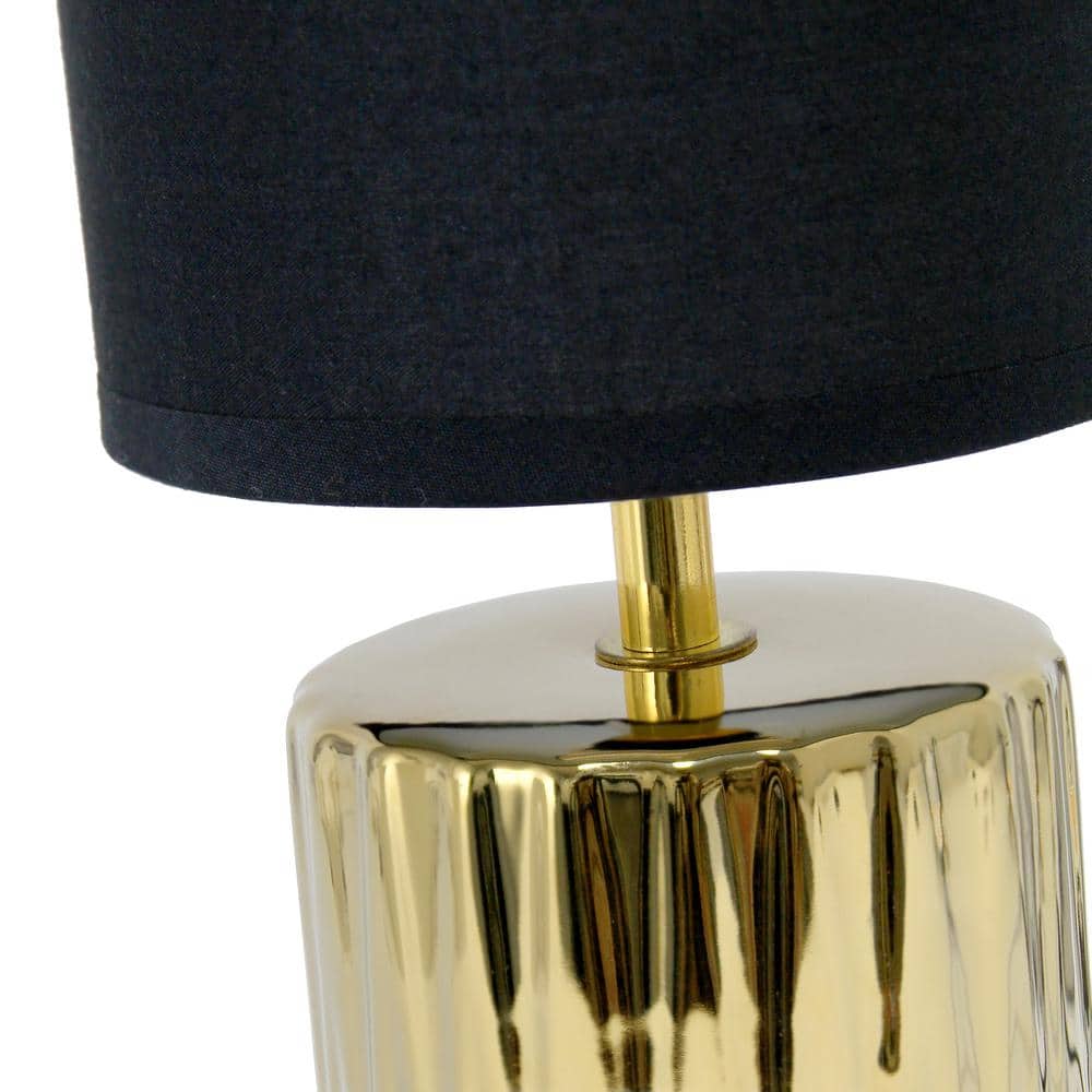 11.61" Polished Gold Ceramic Table Lamp with Black Drum Shade