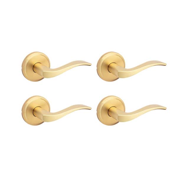 Sedona Satin Brass Hall Closet Door Handle with Microban Antimicrobial Technology-Reversible 4 Pack