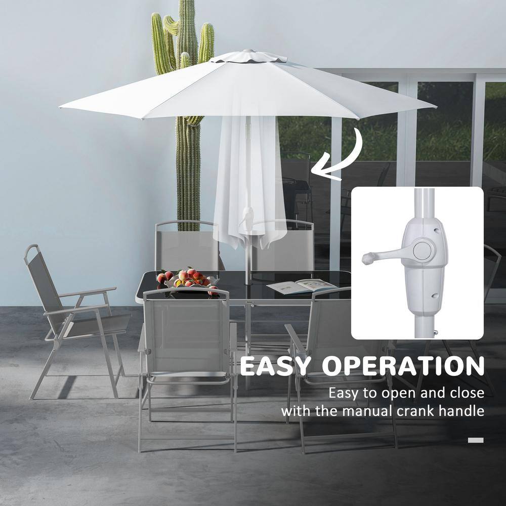 Gray 8-Piece Patio Dining Set with Umbrella and Folding Chairs