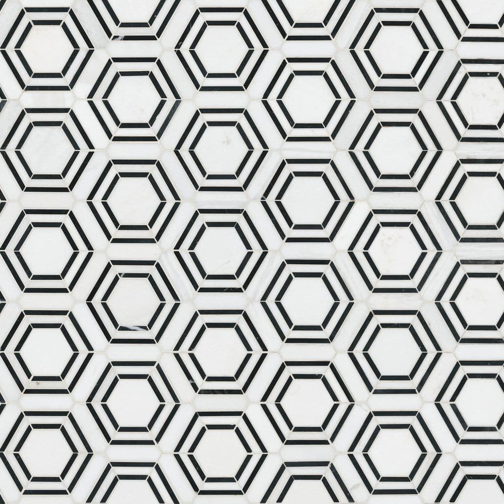 Bianco Hexagon Polished Marble Mosaic Tile Sheet