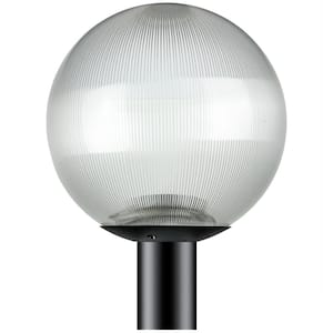 12 in. Globe Post 1-Light Black Prismatic Polycarbonate Outdoor Globe Post Top Lantern