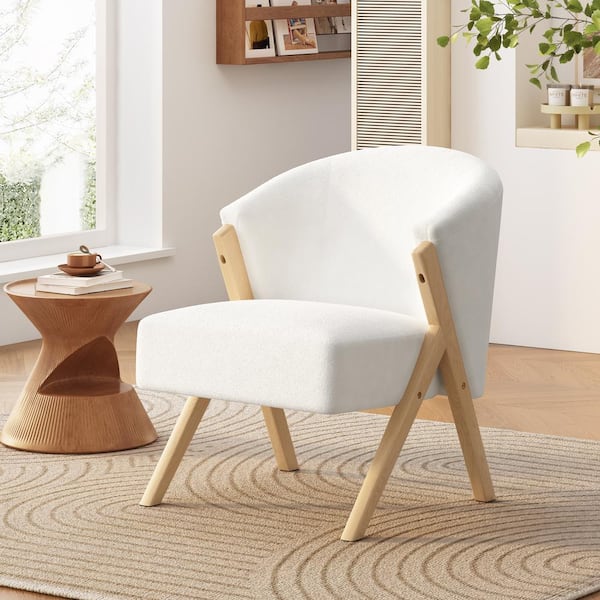 Aslars Modern Upholstered Accent Side Chair with Solid Wood Frame, White