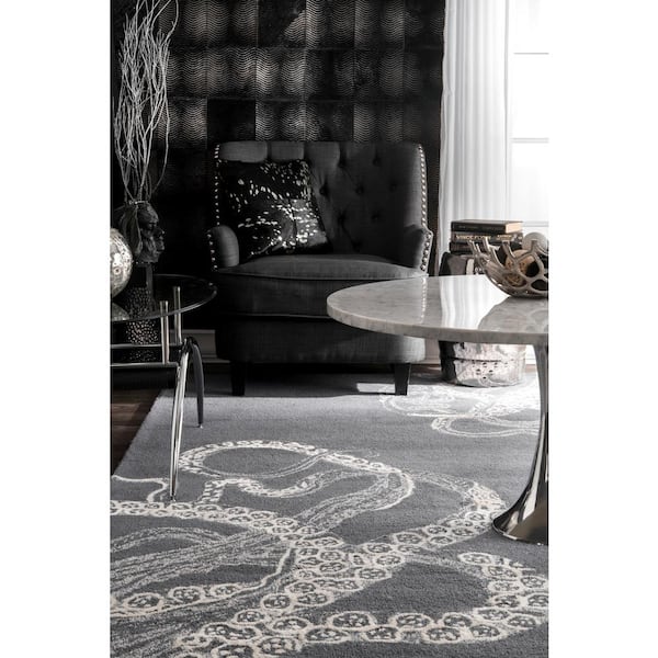 Navy nuLOOM Octopus Tail Abstract Wool Area Rug 6' Round 