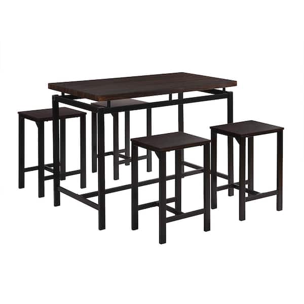 Unbranded Espresso 5-Piece Wood Outdoor Dining Set with Counter and Pub Height