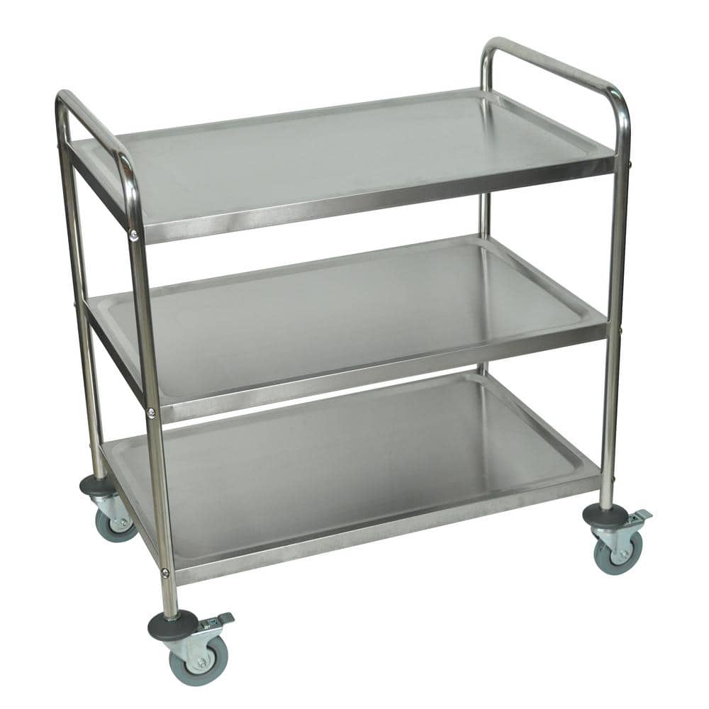 Hubert 3-Shelf Utility Cart Stainless Steel - 31 inchl x 19 inchw x 32 inchh, Silver