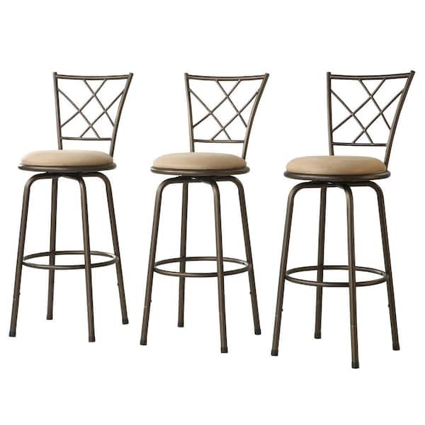 Unbranded Adjustable Height Brown Swivel Cushioned Bar Stool (Set of 3)