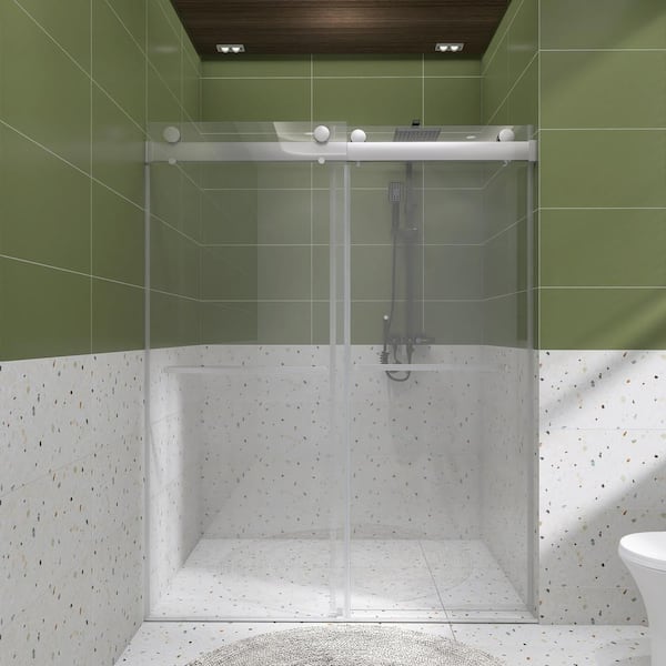 Unbranded 48 in. W x 76 in. H Double Sliding Frameless Shower Door in Chrome with Tempered Glass