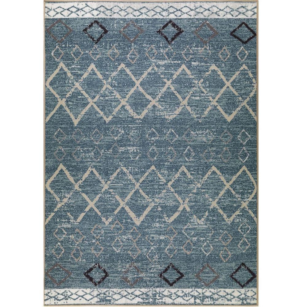Blue Polypropylene 4 ft. x 6 ft. Moroccan Indoor Area Rug