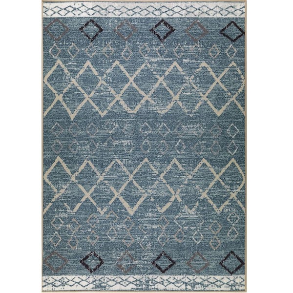 Unbranded Blue Polypropylene 4 ft. x 6 ft. Moroccan Indoor Area Rug
