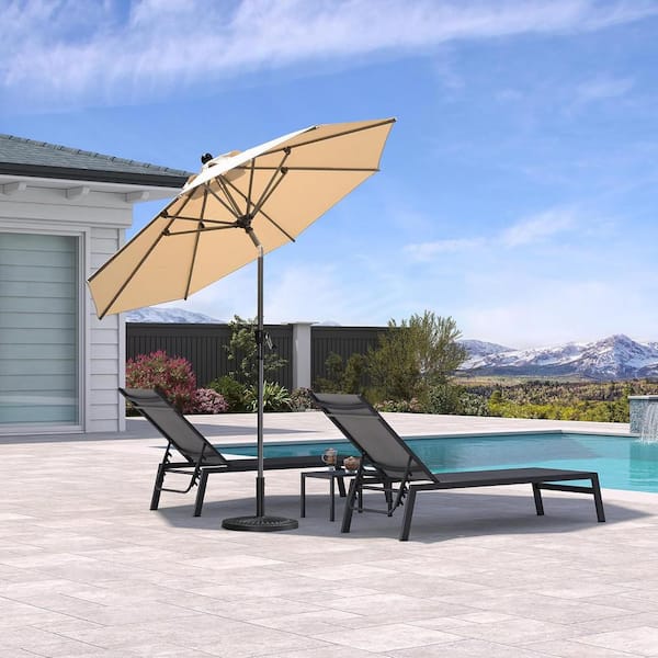 8 ft. Octagon Aluminum Auto-Tilt Outdoor Patio Market Umbrella in Beige