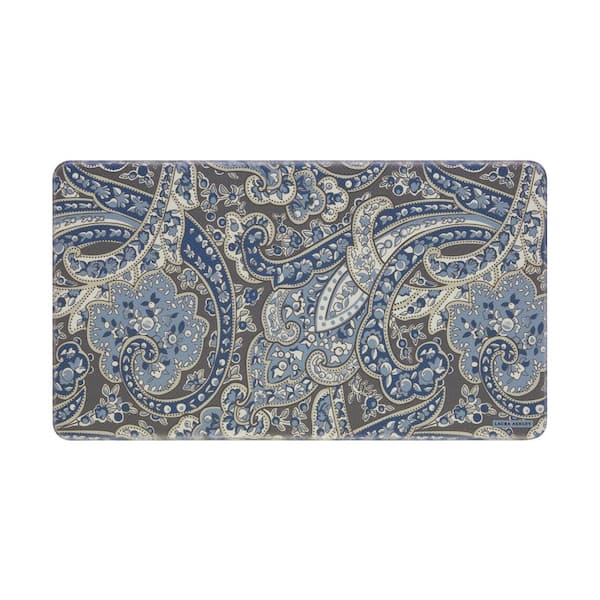 Laura Ashley Blue and Gray Paisley 17.5 in. x 32 in. Anti-Fatigue Wellness Mat