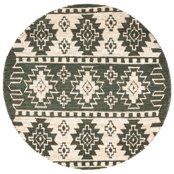 SAFAVIEH Bohemian 6 ft. x 6 ft. Gray/Beige Striped Aztec Diamond Round ...