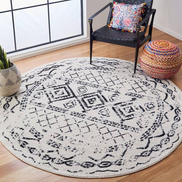 Tulum 10 x 10 Ivory/Black Tribal Round Rug