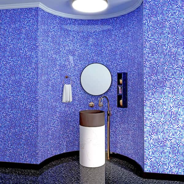 Mingles 11.6 in. x 11.6 in. Glossy Blue Glass Mosaic Wall and Floor Tile (18.69 sq. ft./case) (20-pack)