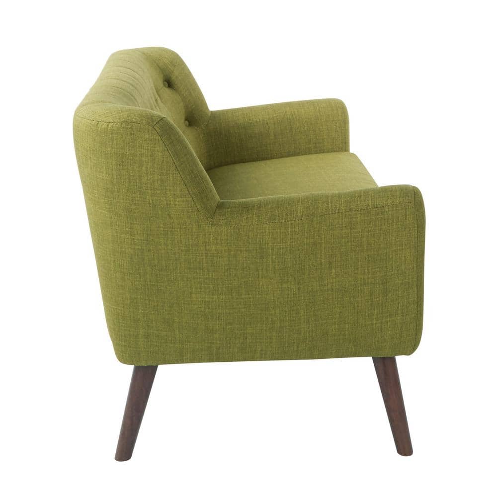Mill Lane Green Fabric Mid-Century Modern Loveseat with Wooden Legs