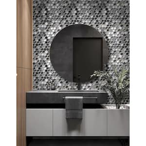 10.8 in. x 11.5 in. Gray Hexagon Polished and Honed Glass Mosaic Floor and Wall Tile (10-Pack) (8.63 sq. ft./Case)