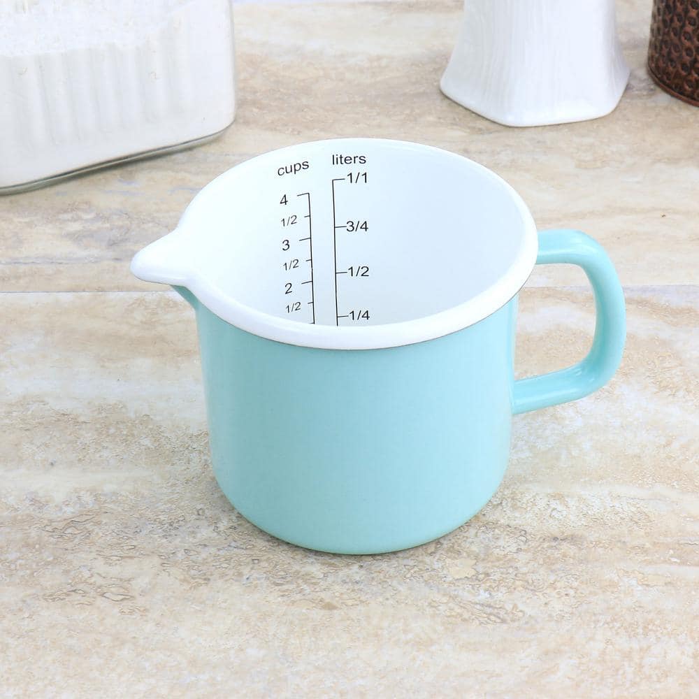 Turquoise Enamel Steel Measuring Cup with Handle and Spout