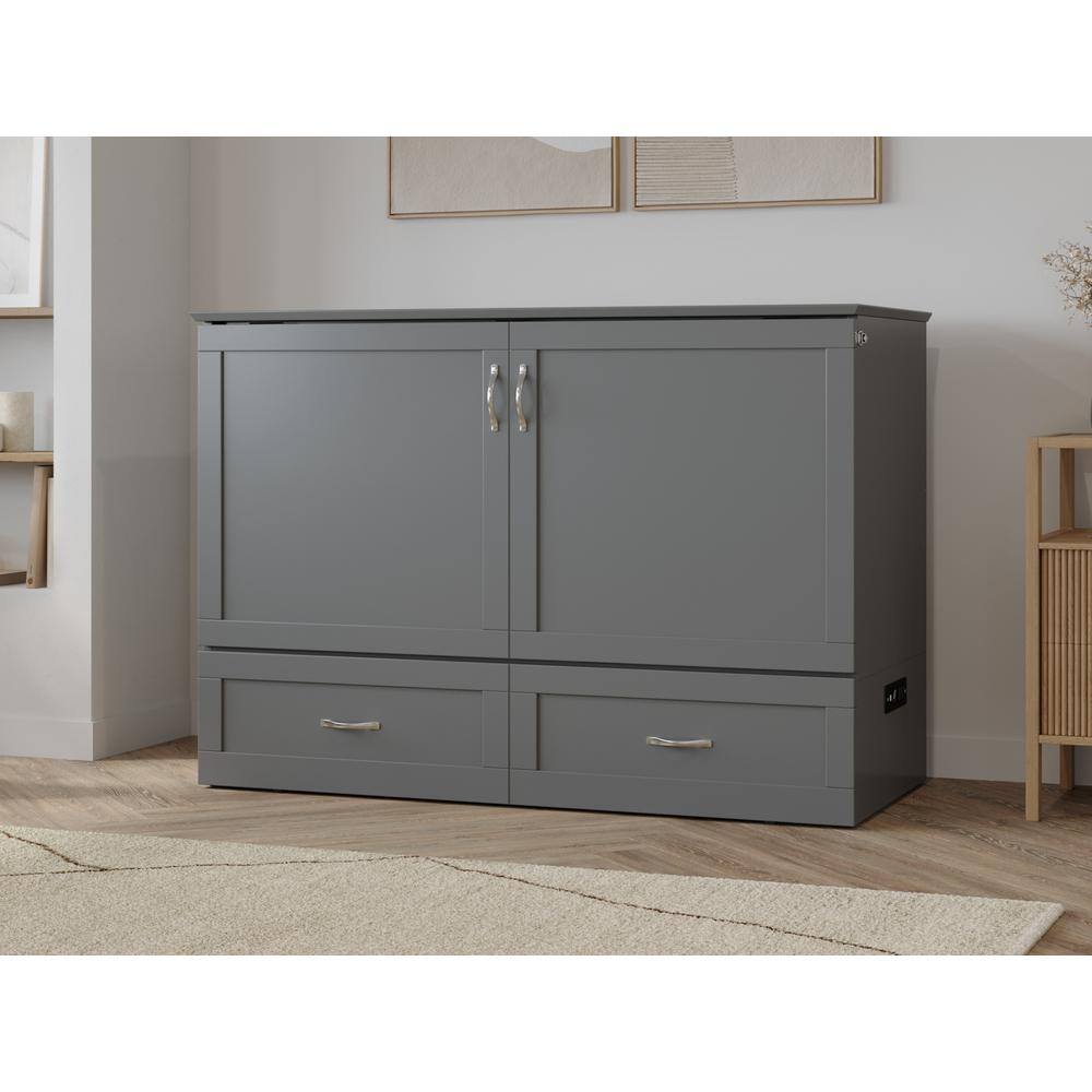 Hamilton Gray Full Murphy Bed Chest with Storage Drawer