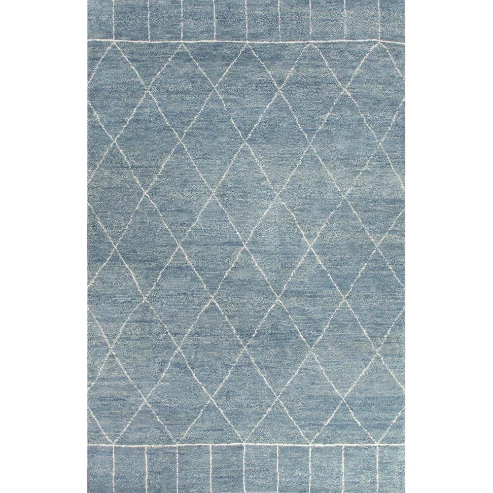 Merigan Hand-Knotted Blue/White 5 ft. x 8 ft. Trellis Area Rug