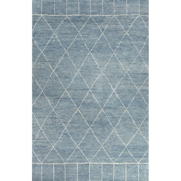 Unbranded Merigan Hand-Knotted Blue/White 5 ft. x 8 ft. Trellis Area Rug