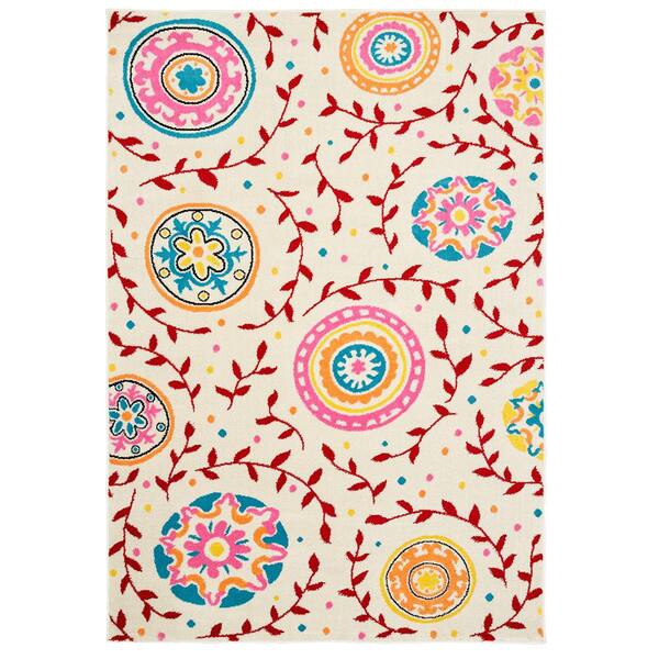 LR Home Whimsical Cream/Red 4 ft. x 6 ft. Indoor Area Rug
