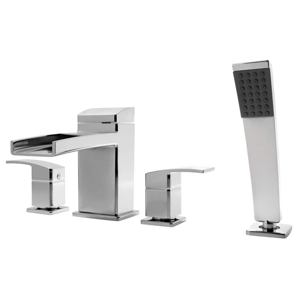 Kenzo 2-Handle Waterfall Deck Mount Roman Tub Faucet Trim Kit with Handshower in Polished Chrome (Valve Not Included) -  Pfister, LG64DFC