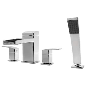 Kenzo 2-Handle Waterfall Deck Mount Roman Tub Faucet Trim Kit with Handshower in Polished Chrome (Valve Not Included)
